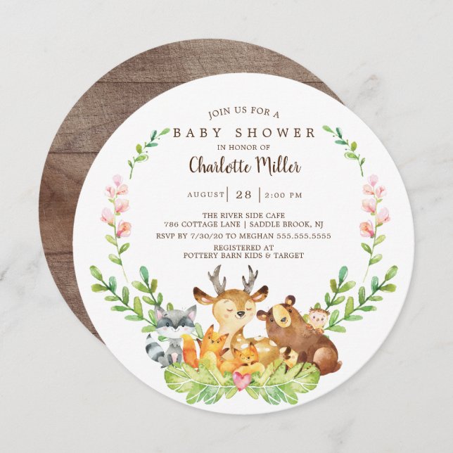 Rustic Woodland Animals Baby Shower Invitation (Front/Back)