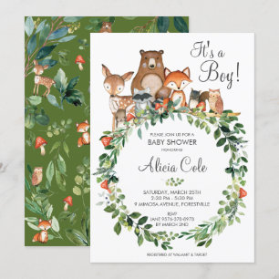 Rustic Woodland Animals Baby Shower Neutral Boy Invitation