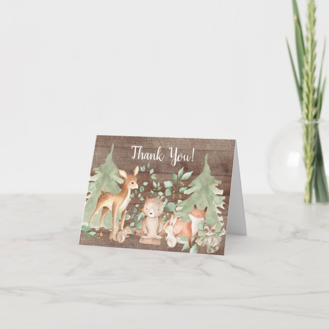 Rustic Woodland Animals Baby Shower Thank You Note (Front)