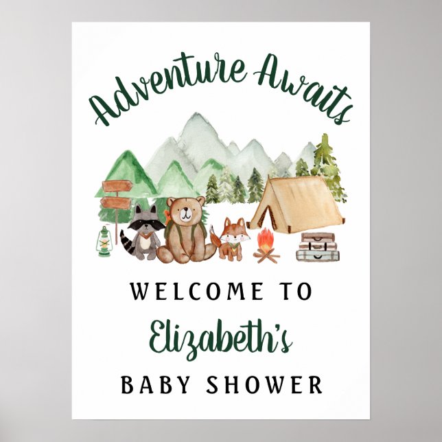 Rustic Woodland Animals Baby Shower Welcome Sign (Front)