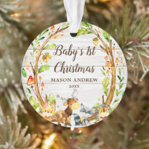 Rustic Woodland Animals Baby's First Christmas Ornament