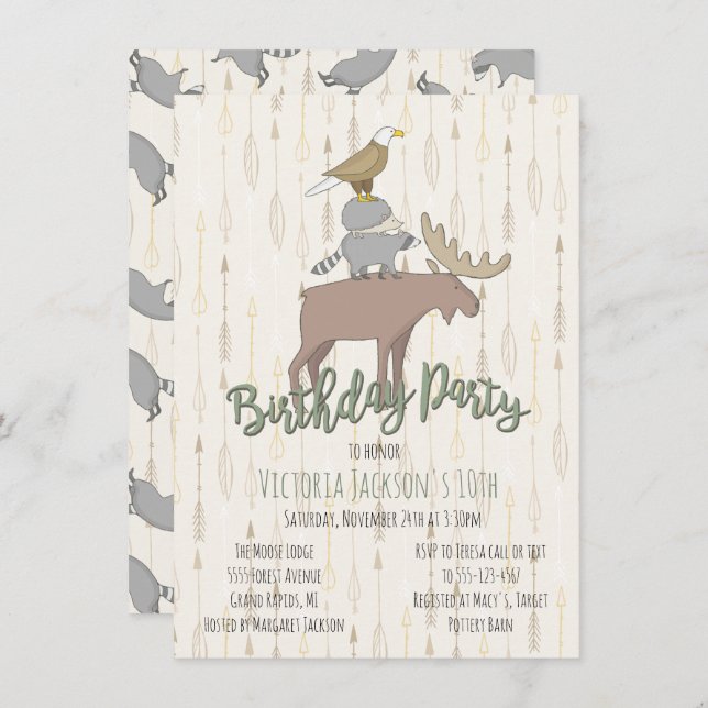 Rustic Woodland Animals Birthday Party Invitation (Front/Back)