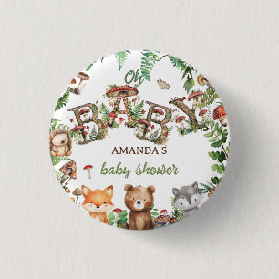 Rustic Woodland Animals Botanical Baby Shower 3 Cm Round Badge