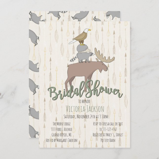 Rustic Woodland Animals Bridal Shower Invitation (Front/Back)