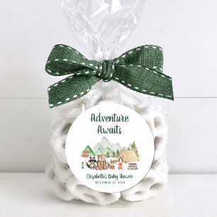 Rustic Woodland Animals Camping Baby Shower  Classic Round Sticker