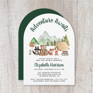 Rustic Woodland Animals Camping Baby Shower Invitation