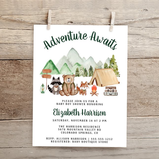 Rustic Woodland Animals Camping Baby Shower Invitation (Creator Uploaded)