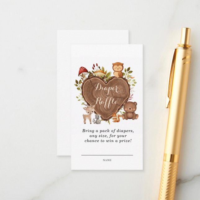  rustic  Woodland Animals diaper raffle card (Front/Back In Situ)