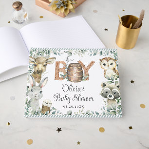 Rustic Woodland Animals Greenery Boy Baby Shower Guest Book