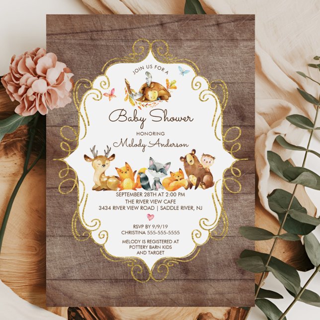 Rustic Woodland Animals Neutral Baby Shower Invitation (Creator Uploaded)