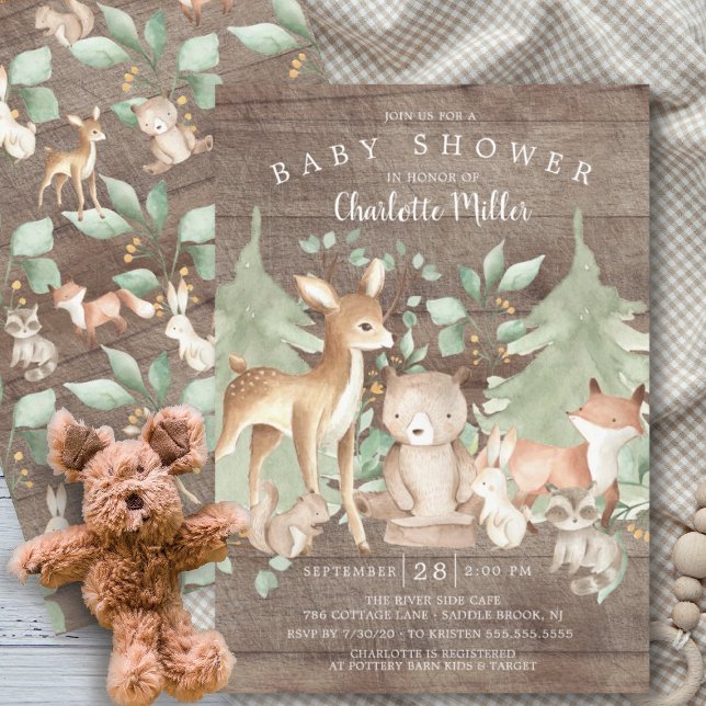 Rustic Woodland Animals Neutral Baby Shower Invitation (Creator Uploaded)