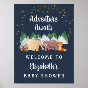 Rustic Woodland Animals Night Baby Shower Welcome Poster