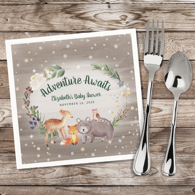 Rustic Woodland Animals Winter Baby Shower Napkin (Creator Uploaded)