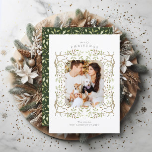 Rustic Woodland   Antler Wreath Photo Holiday Card