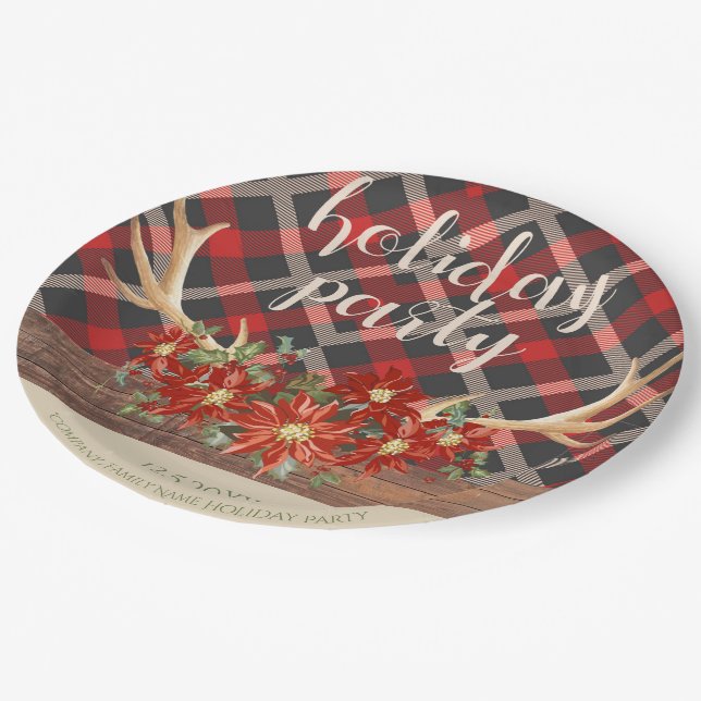 Rustic Woodland Antlers and Plaid Paper Plate (Angled)