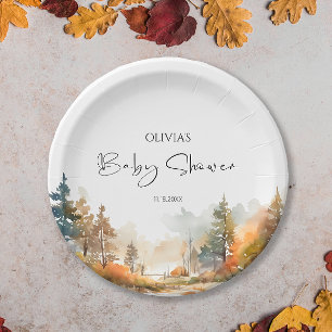 Rustic Woodland Autumn Forest Baby Shower Paper Plate