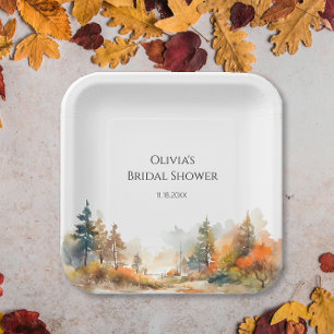 Rustic Woodland Autumn Forest Bridal shower Paper Plate