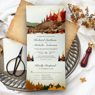 Rustic Woodland Autumn Forest Mountain Wedding Tri-Fold Invitation