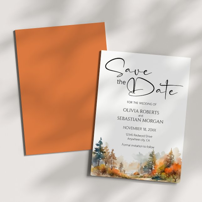 Rustic Woodland Autumn Forest Wedding Save The Date (Creator Uploaded)