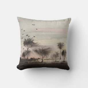 rustic woodland autumn Landscape sunset Cushion