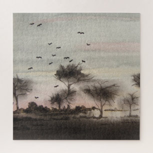 rustic woodland autumn Landscape sunset  Jigsaw Puzzle