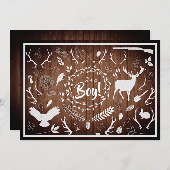 Rustic Woodland Baby Boy Shower (Barn Wood) Invitation (Front/Back)