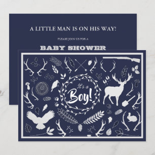 Rustic Woodland Baby Boy Shower (Navy Blue) Invitation