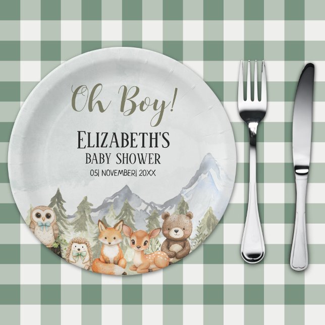 Rustic Woodland Baby Shower Boy Celebration Paper Plate (Creator Uploaded)