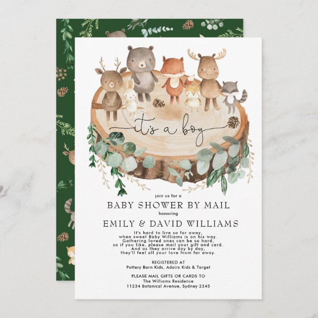 Rustic Woodland Baby Shower By Mail Forest Animals Invitation (Front/Back)