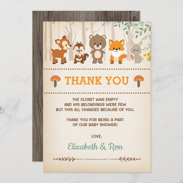 Rustic Woodland Baby Shower Forest Thank You Card (Front/Back)