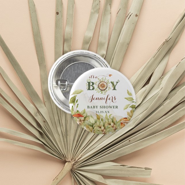 Rustic Woodland Baby Shower Mushrooms 3 Cm Round Badge (Creator Uploaded)