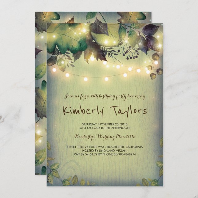 Rustic Woodland Barn String Lights Birthday Party Invitation (Front/Back)