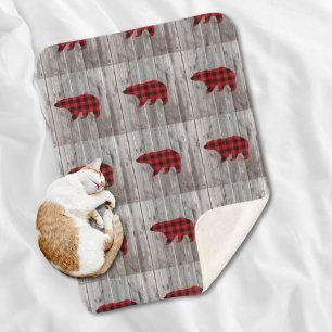 rustic woodland barn wood red buffalo plaid bear sherpa blanket