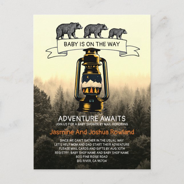 Rustic Woodland Bear Adventure Baby Shower By Mail Postcard (Front)