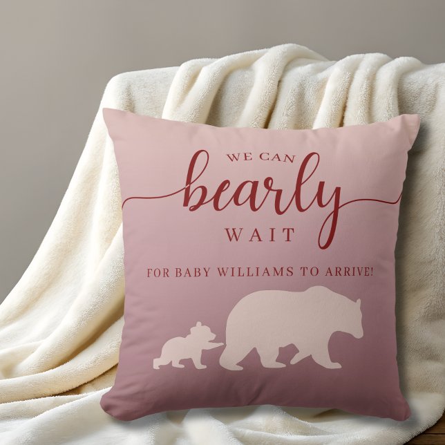 Rustic Woodland Bear Baby Shower Pink Throw Pillow (Creator Uploaded)
