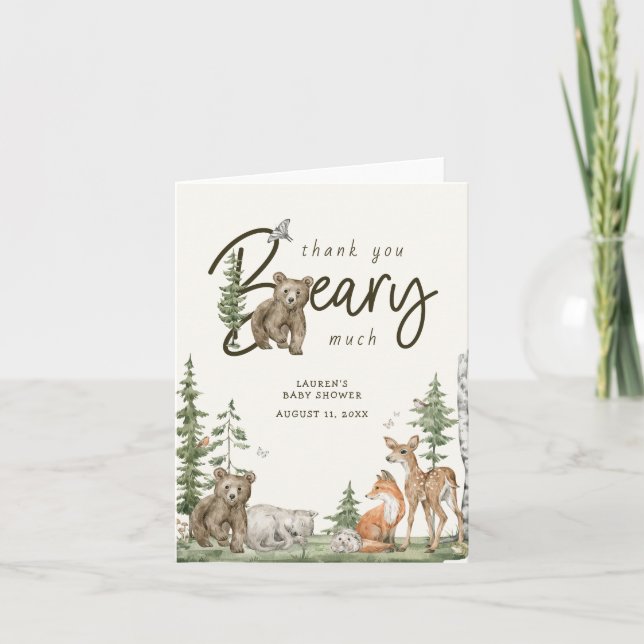 Rustic Woodland Bear Baby Shower Thank You Card (Front)
