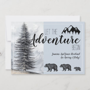 Rustic Woodland Bear Blue Pregnancy Announcement