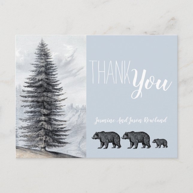 Rustic Woodland Bear Family Baby Shower Thank You Postcard (Front)