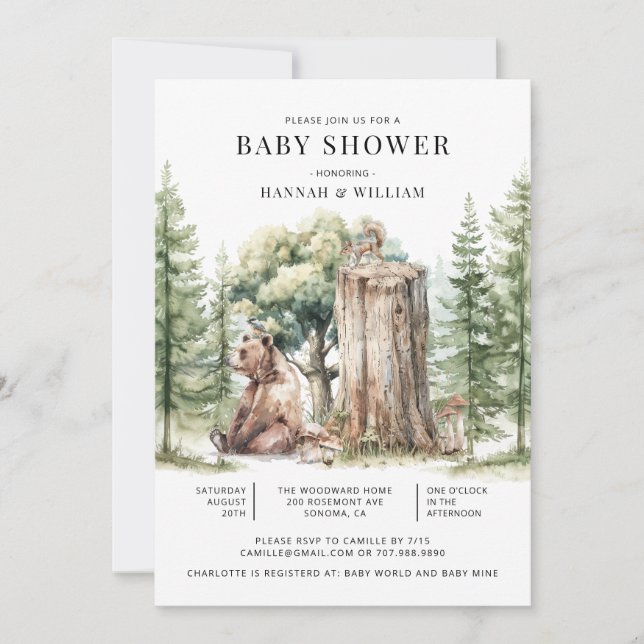 Rustic Woodland Bear Forest Baby Shower Invitation (Front)