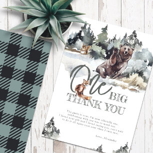 Rustic Woodland Bear & Mountains Birthday Thank You Card
