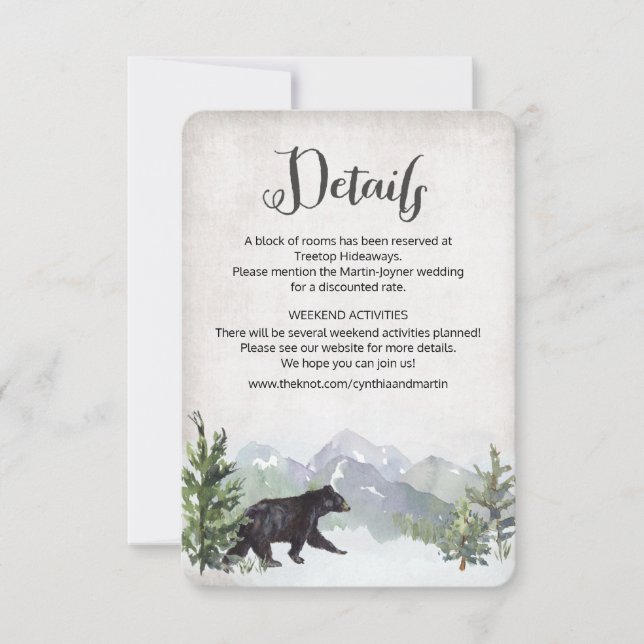 Rustic Woodland Bear Wedding Details Card (Front)