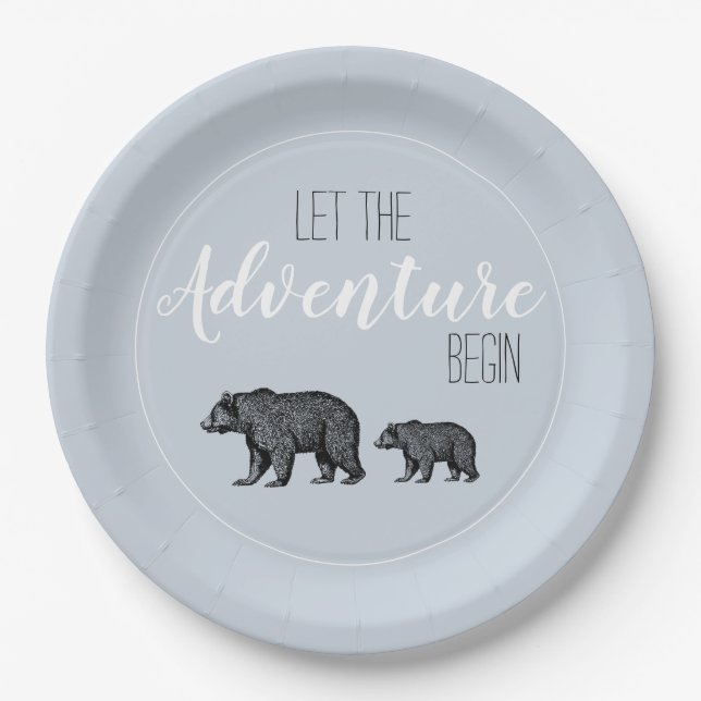 Rustic Woodland Bears Adventure Baby Shower Paper Plate (Front)