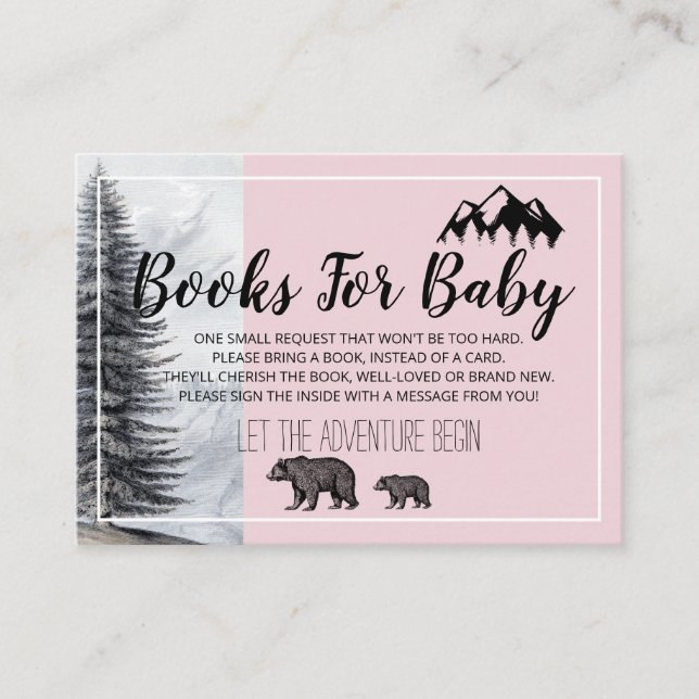 Rustic Woodland Bears Pink Baby Shower By Mail Enclosure Card (Front)