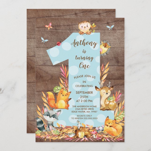 Rustic Woodland Big One Boys Birthday Invitation (Front/Back)