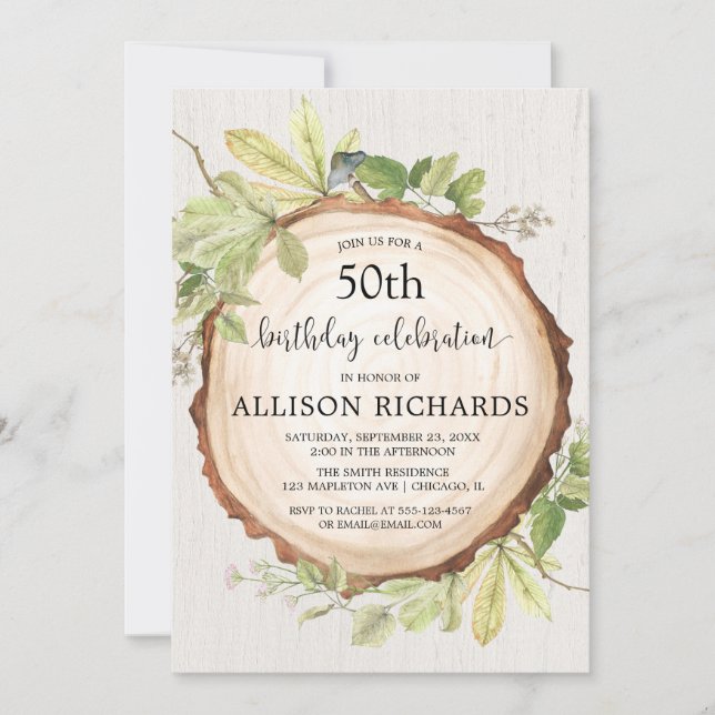 Rustic woodland birthday party, adult any age invitation (Front)