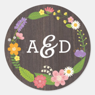 Rustic Woodland Bohemian Floral Wreath Wedding Classic Round Sticker