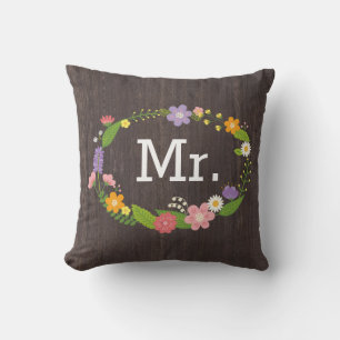 Rustic Woodland Bohemian Floral Wreath Wedding Cushion