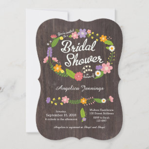 Rustic Woodland Bohemian Floral Wreath Wedding Invitation