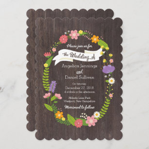 Rustic Woodland Bohemian Floral Wreath Wedding Invitation