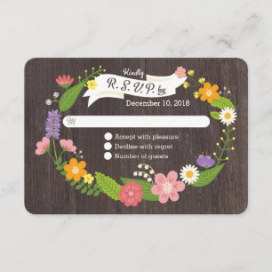 Rustic Woodland Bohemian Floral Wreath Wedding RSVP Card